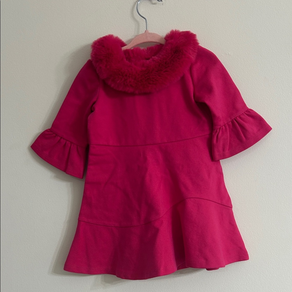 Girls Fuchsia Pink Faux Fur Collar Dress Janie and Jack 12-18 months.